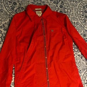 Ariat Women Fitted Button Up Shirt Sz M Bright Red with Turquoise/Blue detailing